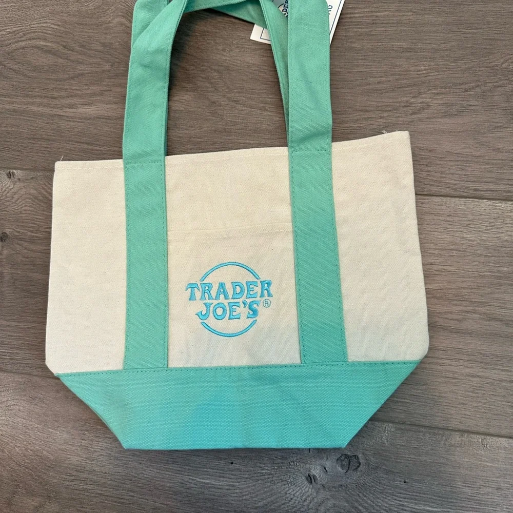 Trader Joe's Cream and Green Canvas Tote Bag - Picture 2 of 4